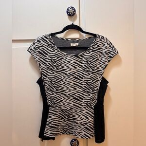 silence + noise Black and White Patterned Dress with Velvet Waistband